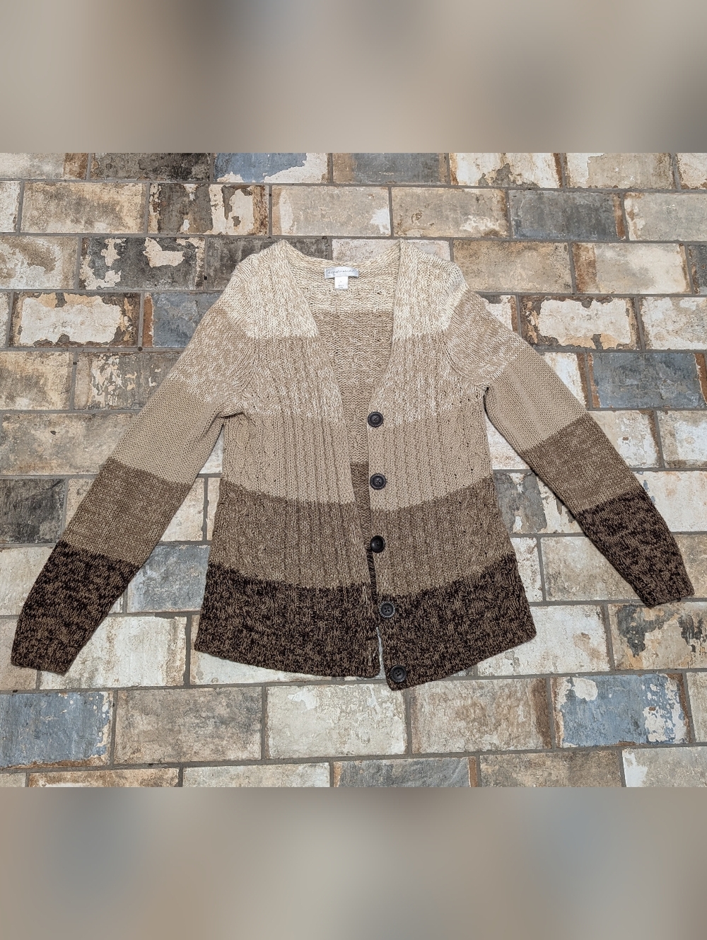 Christopher & Banks Men's Striped Knit Cardigan in Beige and Brown